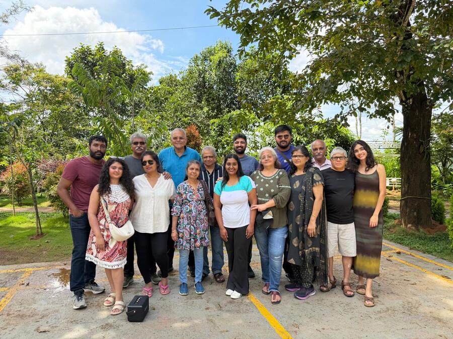 The full extended family outdoors